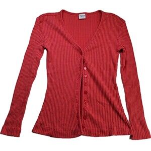 Vintage Sz 46 United Colors Of Benneton Ribbed Cardigan Red Button Up Vneck